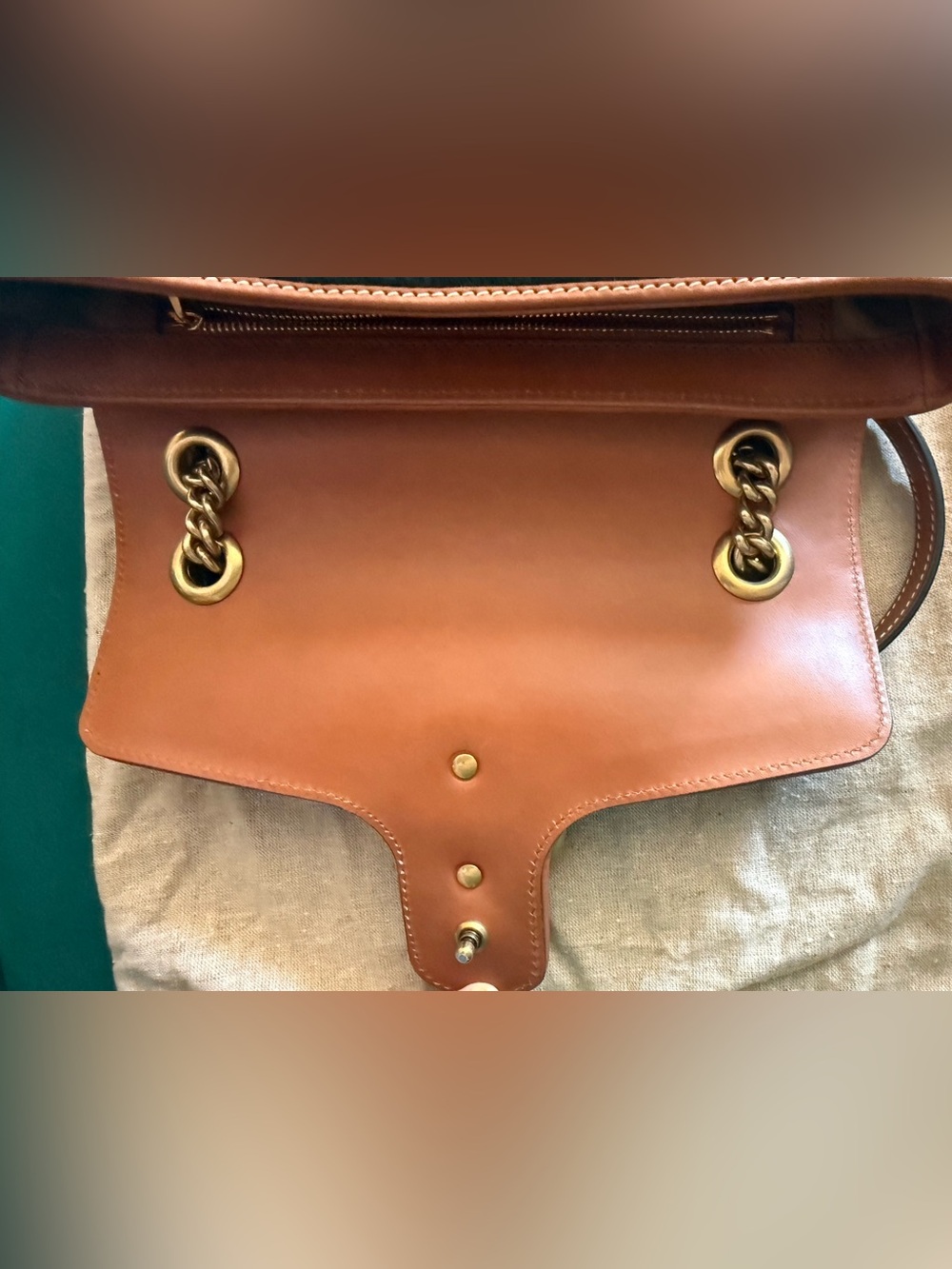 Gucci Navy Red Green Stripe GG Shoulder Bag with Tan Trim - Picture 5 of 16